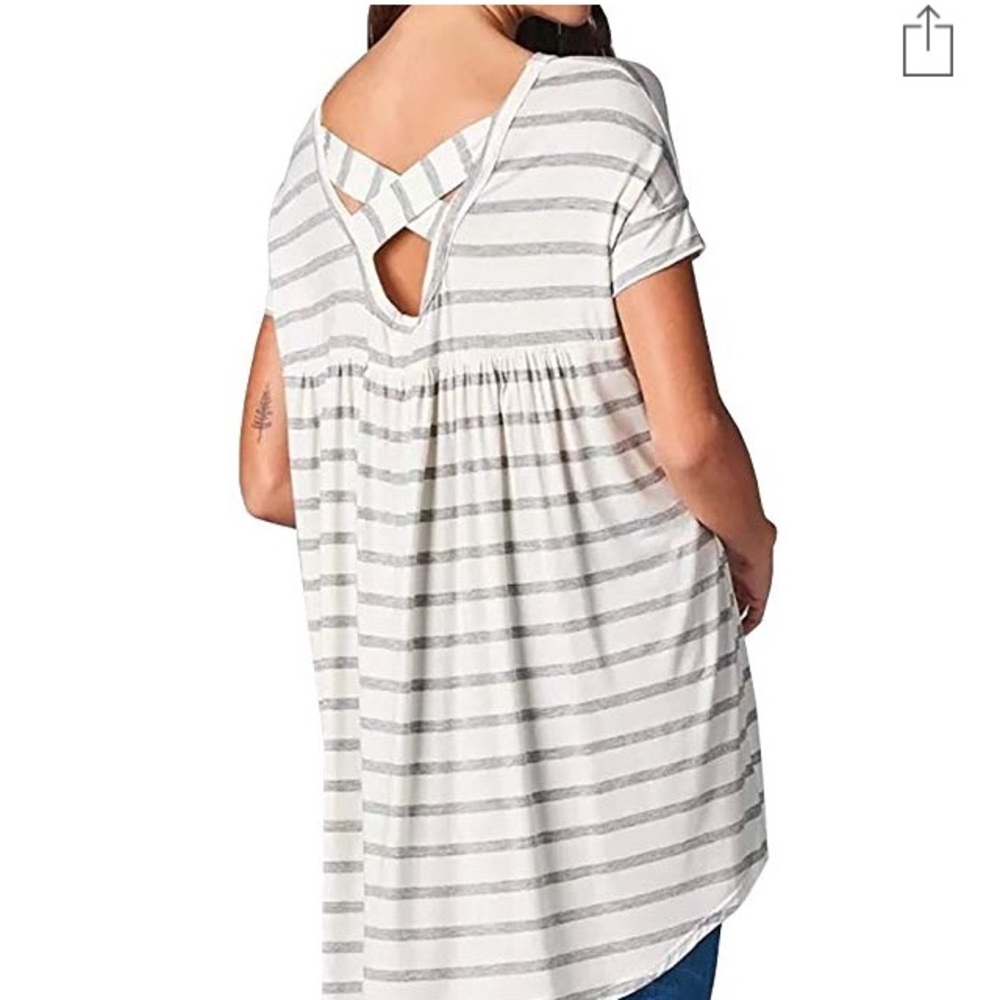 Black and white tunic top with criss cross back